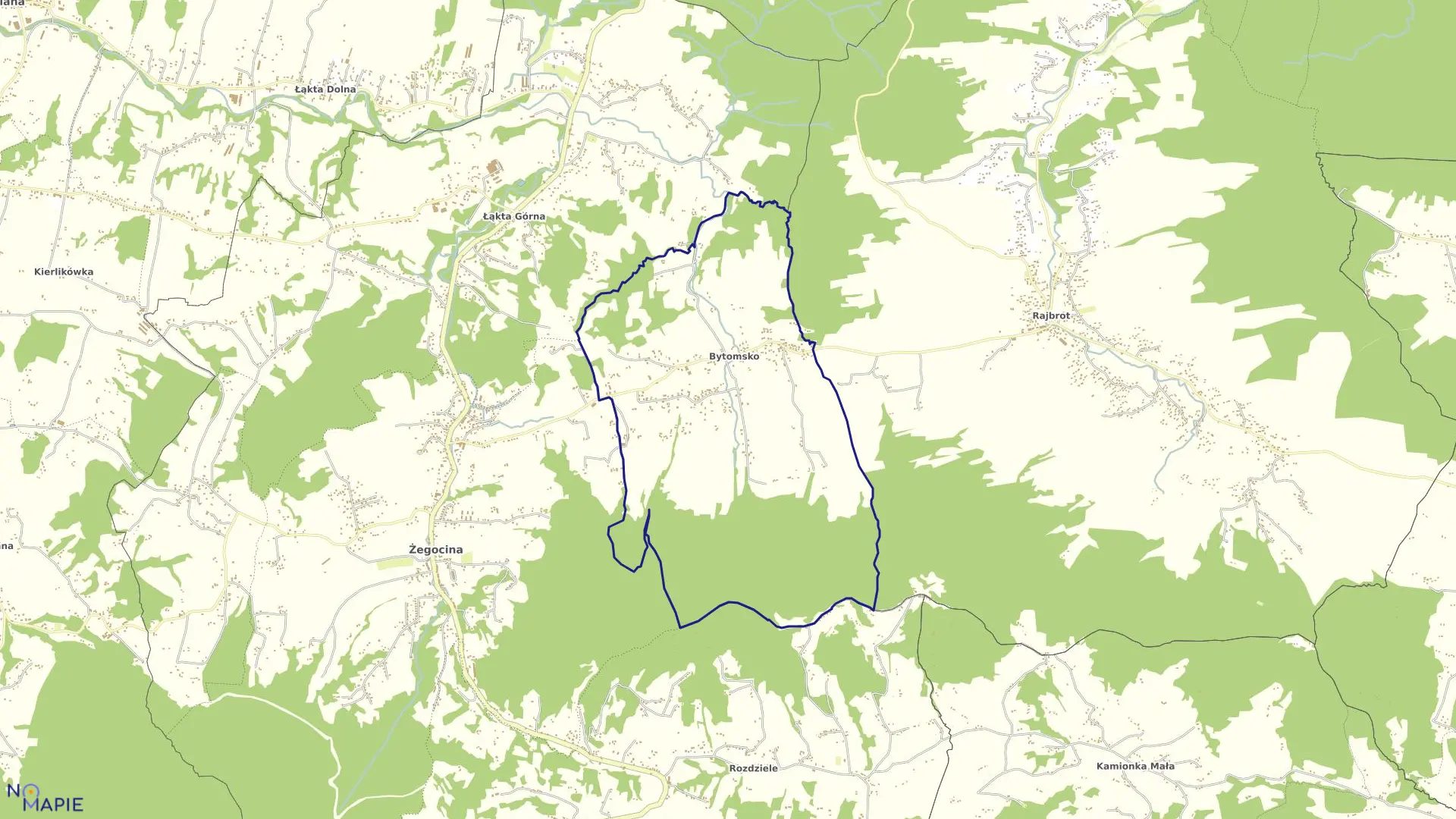Mapa obrębu Bytomsko w gminie Żegocina