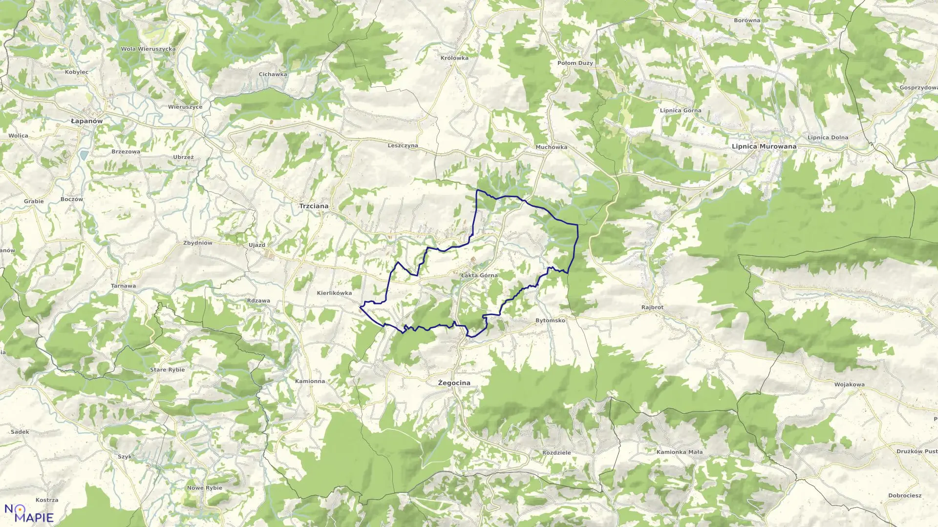 Mapa obrębu Łąkta Górna w gminie Żegocina