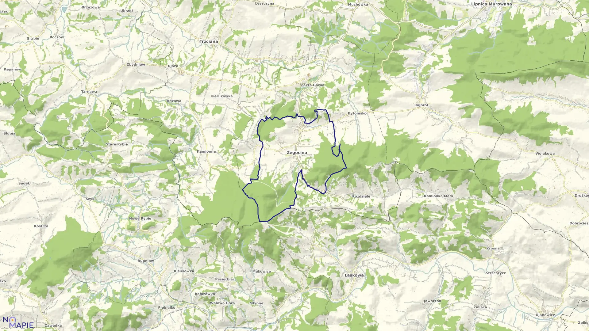 Mapa obrębu Żegocina w gminie Żegocina